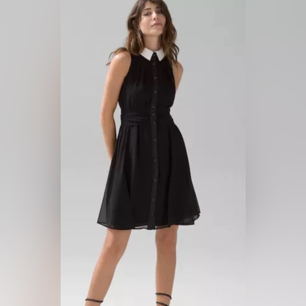 White House Black Market Black White Collar Dress